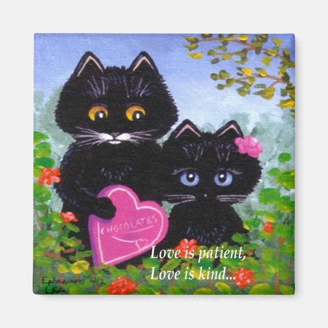 Valentine's Day Black Cat Hearts Creationarts Magnet (Front)