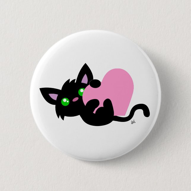 Valentine's Day Black Kitty Button (Front)