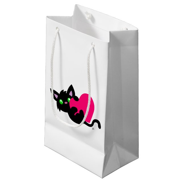 Valentine's Day Black Kitty Gift Bag (Front Angled)