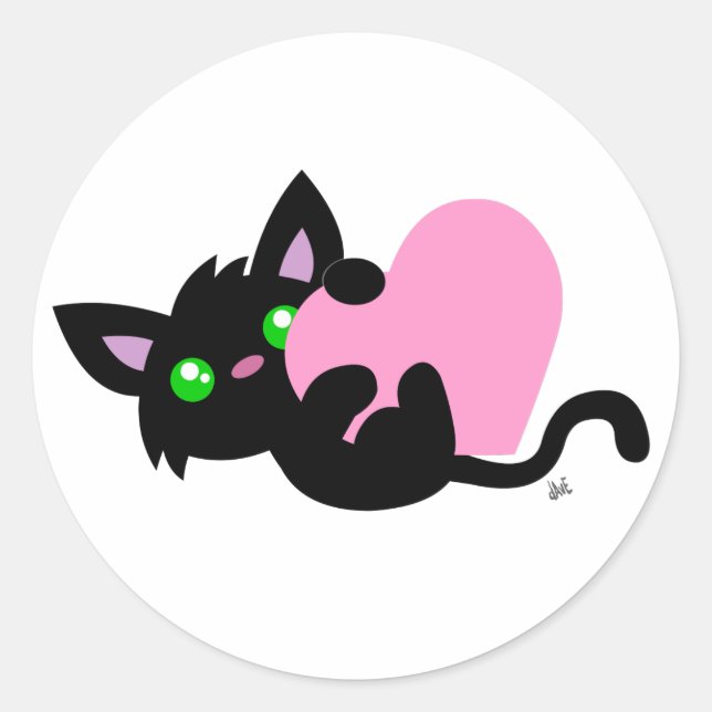 Valentine's Day Black Kitty Sticker (Front)