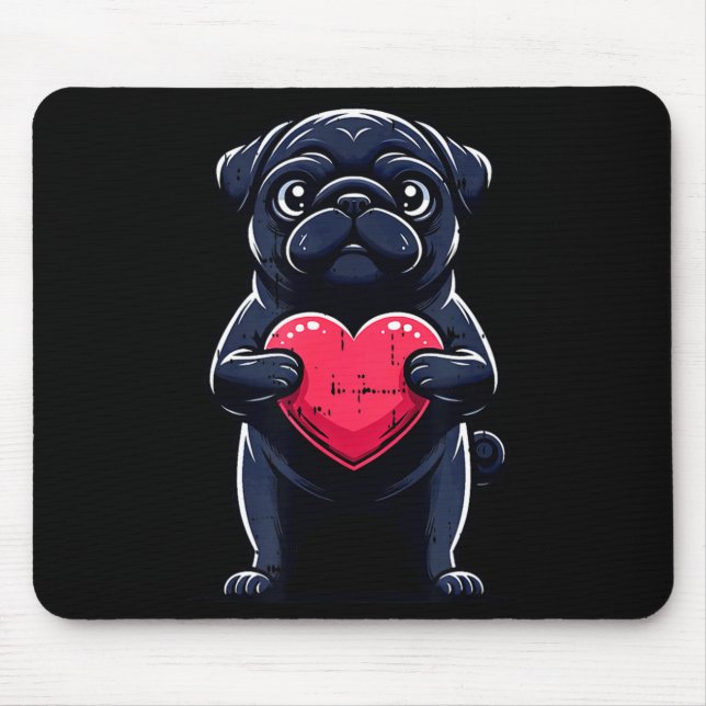 Valentines Day Black Pug Heart Funny Dog Mom Dad F Mouse Pad (Front)