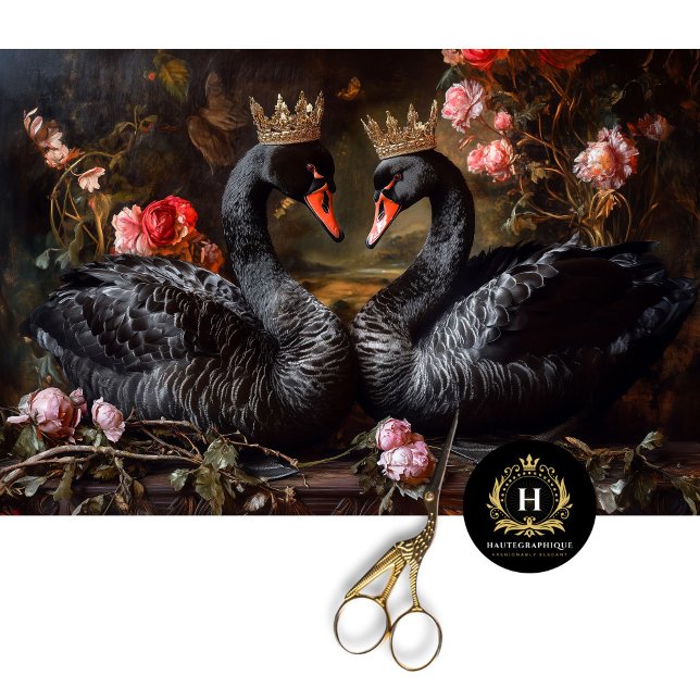 Valentines Day Black Swan Red Florals Decoupage Tissue Paper (Creator Uploaded)