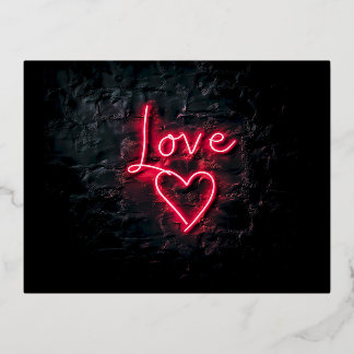 Valentine's Day Black Wall and Love Neon Heart Foil Holiday Postcard