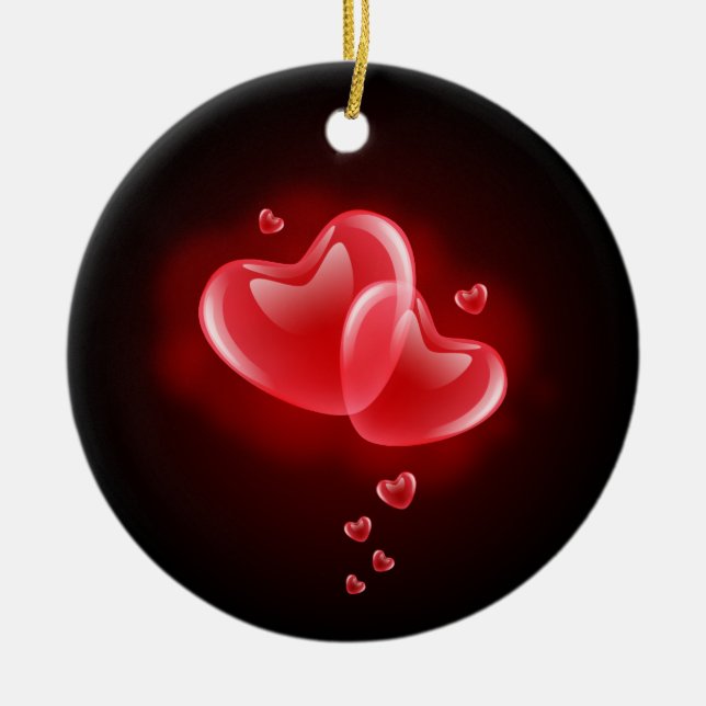 Valentine's day blazing hearts ceramic tree decoration (Front)