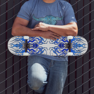 Valentine's Day Blue Heart Tribal Tattoo Skateboard