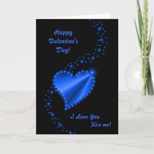 Valentine's Day - Blue Rainbow heart on black Holiday Card