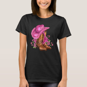 Valentine's Day Boots Cowgirl Hat And Roses Valent T-Shirt
