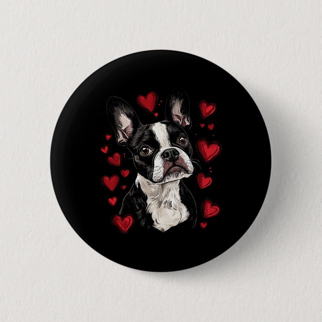 Valentine's Day Boston Terrier  6 Cm Round Badge (Front)