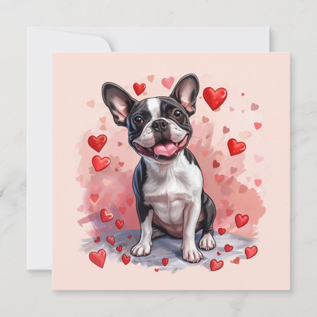 Valentines Day Boston Terrier Dog Holiday Card (Front)