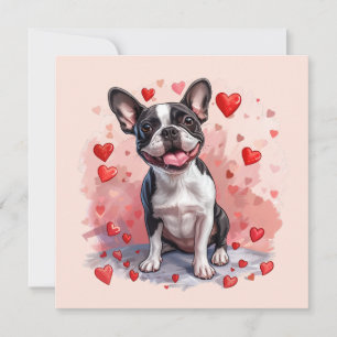 Valentines Day Boston Terrier Dog Holiday Card