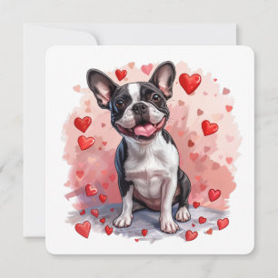 Valentines Day Boston Terrier Dog Holiday Card