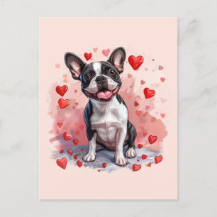 Valentines Day Boston Terrier Dog Postcard