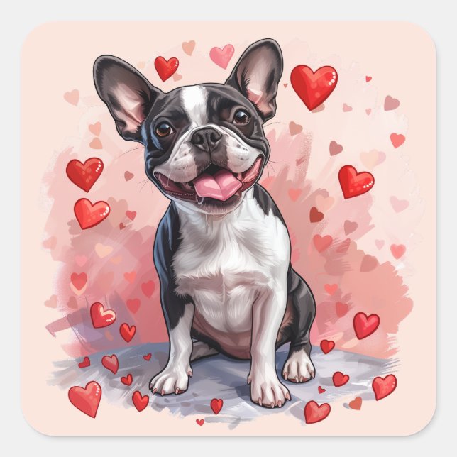 Valentines Day Boston Terrier Dog Square Sticker (Front)