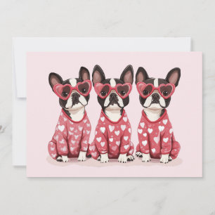 Valentines Day Boston Terrier Dogs Holiday Card