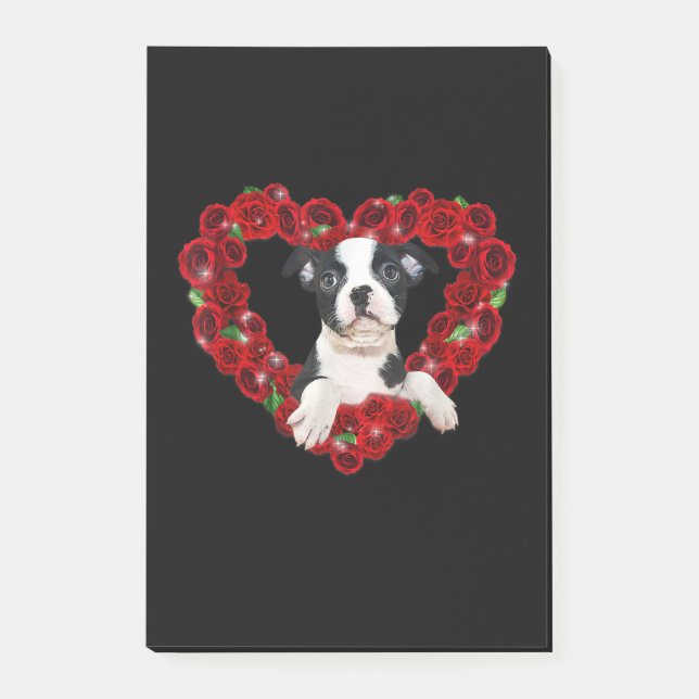 Valentines Day Boston Terrier Heart Roses Gift Dog Post-it Notes (Front)