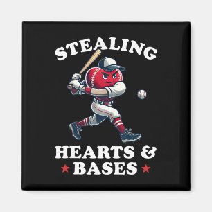 Valentine's Day Boys Baseball Player Stealing Hear Magnet