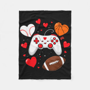 Valentines Day Boys Hearts Gaming Basketball Baseb Fleece Blanket