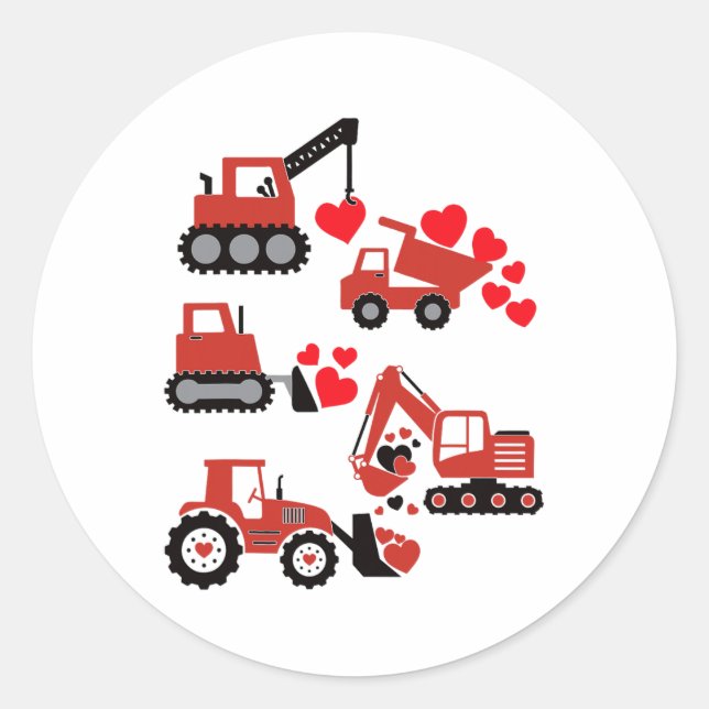 Valentines Day Boys Kids Toddler Construction Truc Classic Round Sticker (Front)