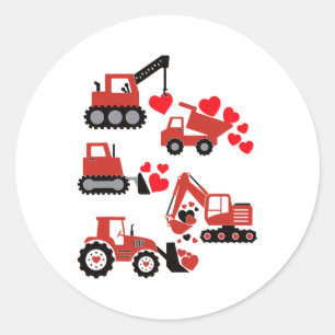 Valentines Day Boys Kids Toddler Construction Truc Classic Round Sticker