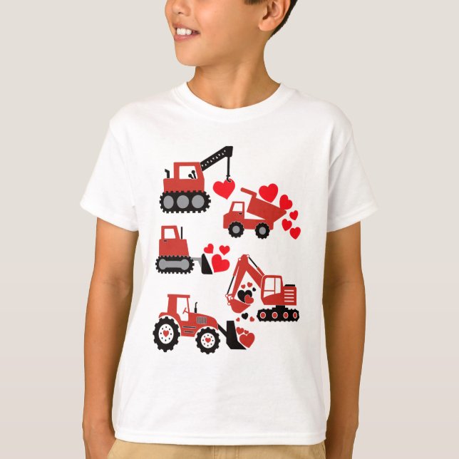 Valentines Day Boys Kids Toddler Construction Truc T-Shirt (Front)