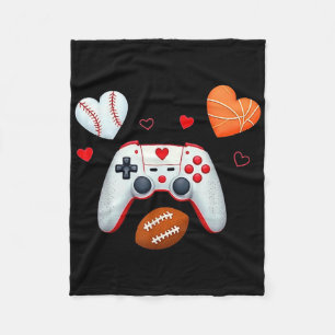 Valentines Day Boys Men Hearts Gaming Basketball B Fleece Blanket