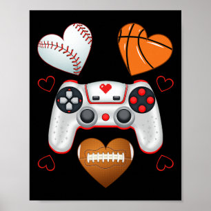 Valentines Day Boys Men Hearts Gaming Basketball B Poster