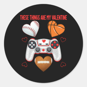 Valentines Day Boys Men Hearts Gaming Football Bas Classic Round Sticker