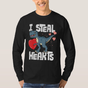 Valentines Day Boys T Rex Dinosaur I Steal Hearts T-Shirt