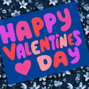 Valentines Day Bubble Letters Groovy Curvy Retro Postcard