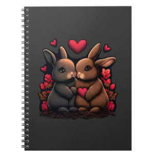 Valentine's Day Bunny Bliss, Love Hearts and Roses Notebook