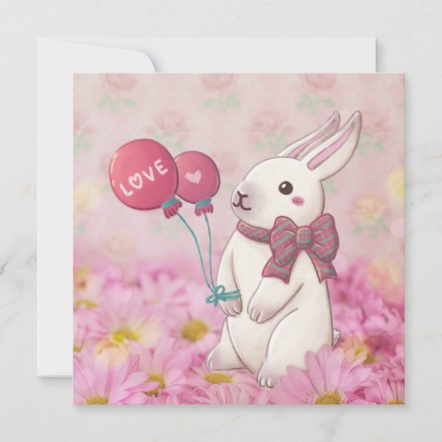 Valentine's Day: Bunny & Flowers Holiday Card (Front)