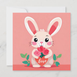 Valentine's Day Bunny with Roses Holiday Card