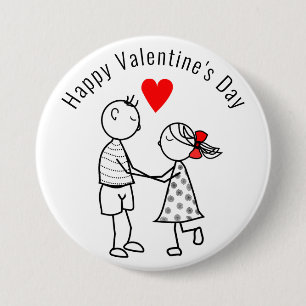 Valentine's Day Button Cute Couple  Add Name /Text
