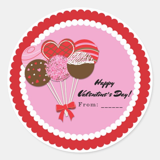 Valentine's Day Cake Pops Personalised Party Favou Classic Round Sticker (Front)