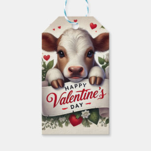Valentine's Day Calf with Floral Arrangement Gift Tags