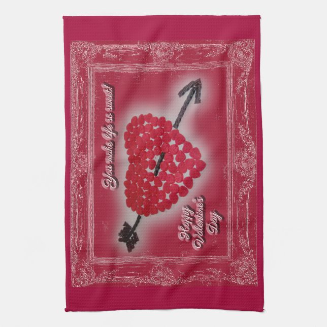 Valentine's Day Candy Heart Greeting Tea Towel (Vertical)