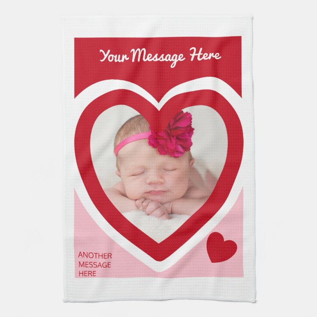 Valentine's Day Candy Hearts Box Custom Photo Tea Towel (Vertical)