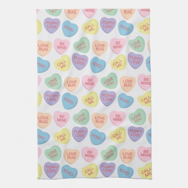 Valentines Day Candy Hearts Kitchen Towel (Vertical)