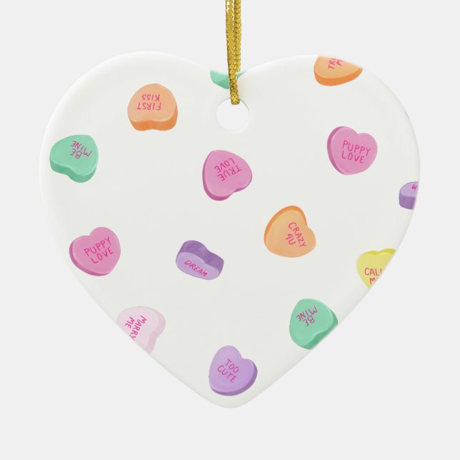 Valentines Day Candy Hearts Pattern Ceramic Tree Decoration (Front)