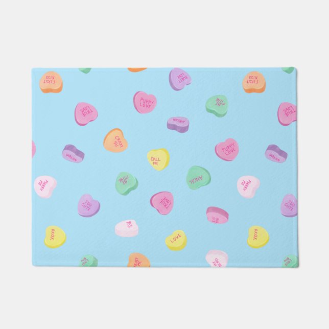 Valentines Day Candy Hearts Pattern Doormat (Front)