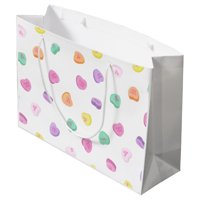 Valentines Day Candy Hearts Pattern Large Gift Bag (Back Angled)