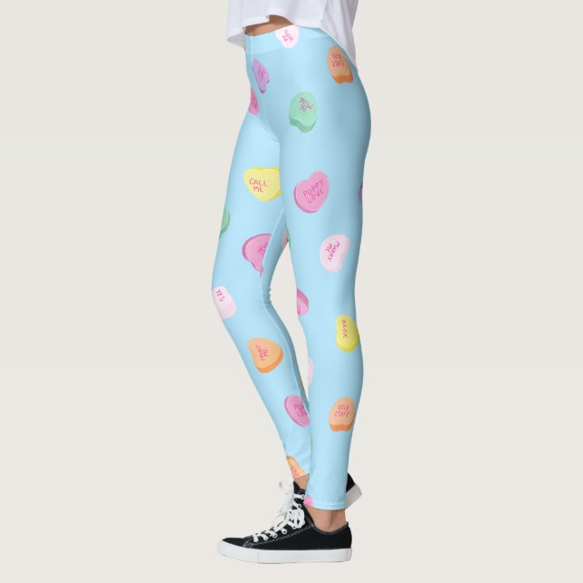 Valentines Day Candy Hearts Pattern Leggings (Left)
