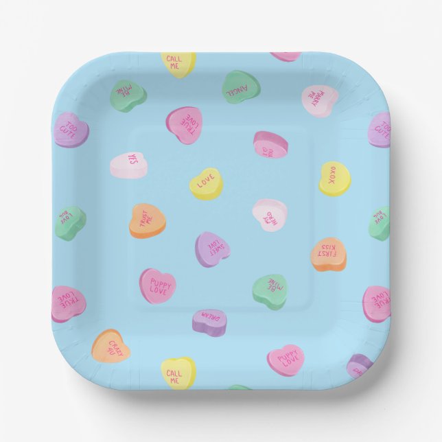 Valentines Day Candy Hearts Pattern Paper Plate (Front)
