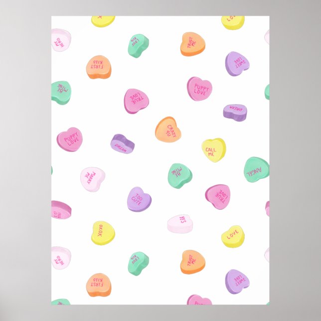 Valentines Day Candy Hearts Pattern Poster (Front)