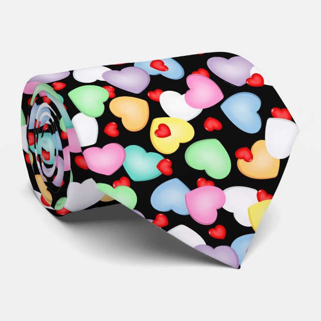 Valentine's Day Candy Hearts Pattern Tie (Rolled)