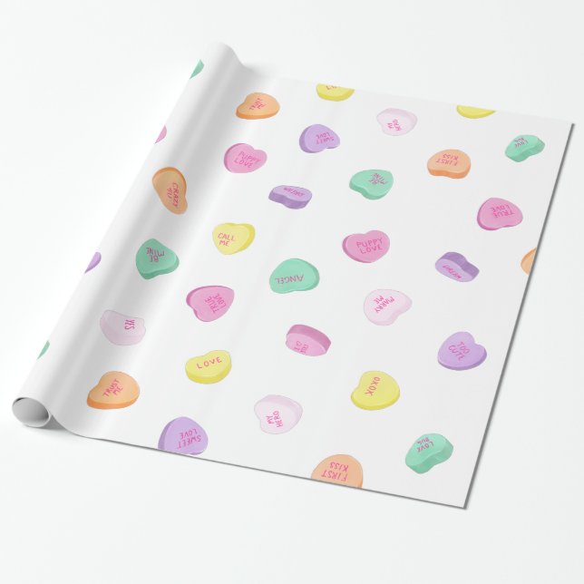 Valentines Day Candy Hearts Pattern Wrapping Paper (Unrolled)