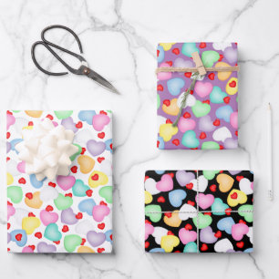 Valentine's Day Candy Hearts Pattern Wrapping Paper Sheet
