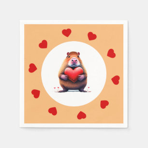 Valentine's Day Capybara Paper Napkin
