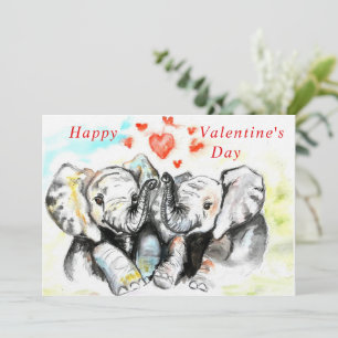 Valentine's Day Card Couple Elephant - Watercolor