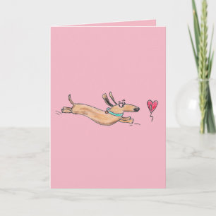VALENTINE'S DAY CARD - DOG CHASING HEART BALLOON
